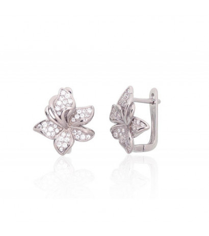 Silver earrings with 'english' lock 2204262(PRh-Gr)_CZ, Silver 925°, Rhodium (Plating), Zirkons
