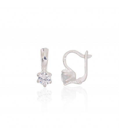 Silver earrings with 'english' lock 2203221_CZ, Silver 925°, Zirkons