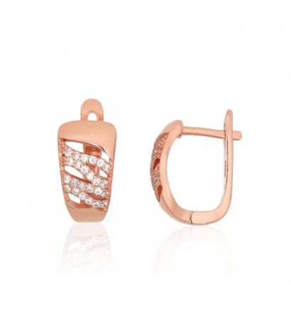 Silver earrings with 'english' lock 2204220(PAu-R)_CZ, Silver 925°, red gold (Plating), Zirkons