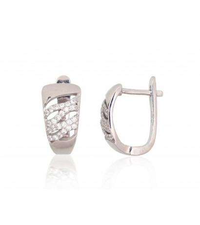 Silver earrings with 'english' lock 2204220(PRh-Gr)_CZ, Silver 925°, Rhodium (Plating), Zirkons