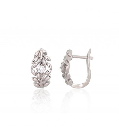 Silver earrings with 'english' lock 2204233(PRh-Gr)_CZ, Silver 925°, Rhodium (Plating), Zirkons
