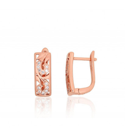 Silver earrings with 'english' lock 2204212(PAu-R)_CZ, Silver 925°, red gold (Plating), Zirkons