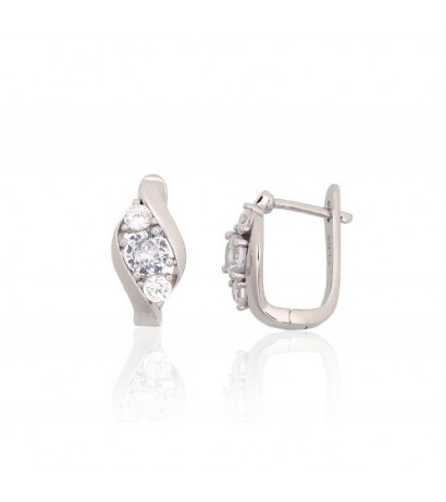 Silver earrings with 'english' lock 2204227(PRh-Gr)_CZ, Silver 925°, Rhodium (Plating), Zirkons