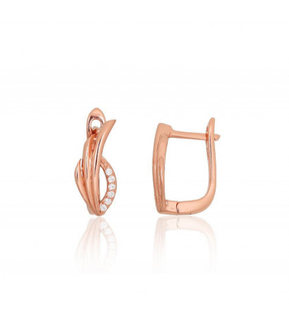 Silver earrings with 'english' lock 2204224(PAu-R)_CZ, Silver 925°, red gold (Plating), Zirkons