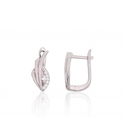 Silver earrings with 'english' lock 2204224(PRh-Gr)_CZ, Silver 925°, Rhodium (Plating), Zirkons