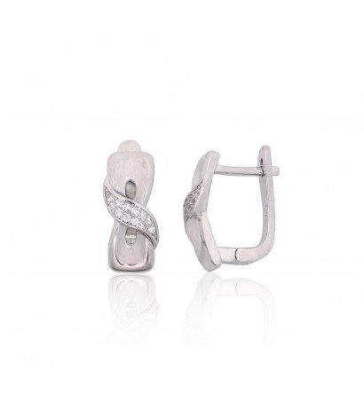Silver earrings with 'english' lock 2204231(PRh-Gr)_CZ, Silver 925°, Rhodium (Plating), Zirkons