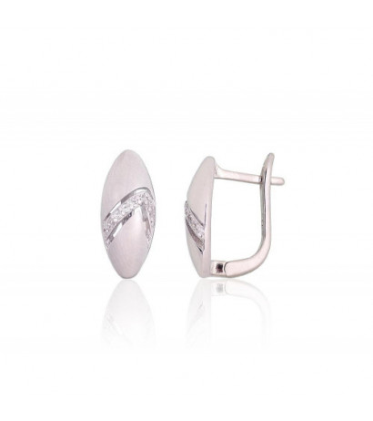 Silver earrings with 'english' lock 2204217(PRh-Gr)_CZ, Silver 925°, Rhodium (Plating), Zirkons
