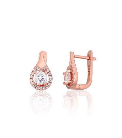 Silver earrings with 'english' lock 2204253(PAu-R)_CZ, Silver 925°, red gold (Plating), Zirkons