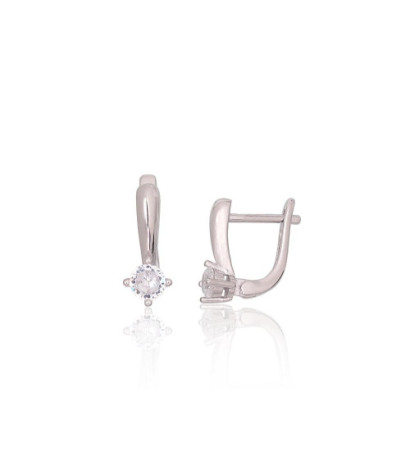 Silver earrings with 'english' lock 2204270(PRh-Gr)_CZ, Silver 925°, Rhodium (Plating), Zirkons