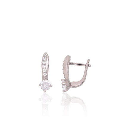 Silver earrings with 'english' lock 2204272(PRh-Gr)_CZ, Silver 925°, Rhodium (Plating), Zirkons
