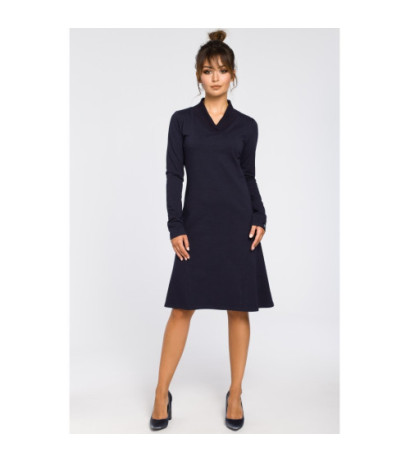 B044 Sukienka z klinami i wstawkami ze ściągacza - granatowa