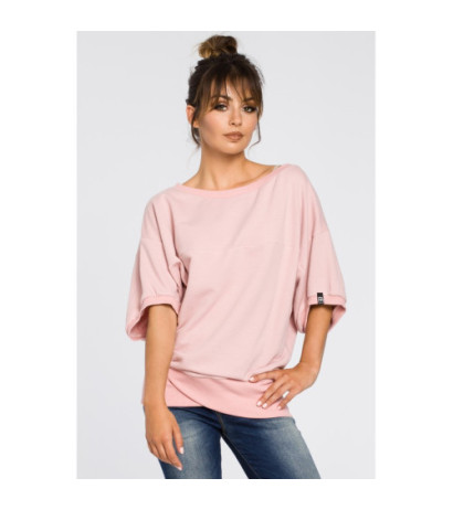 B048 Bluza oversize z rękawami kimono - pudrowa