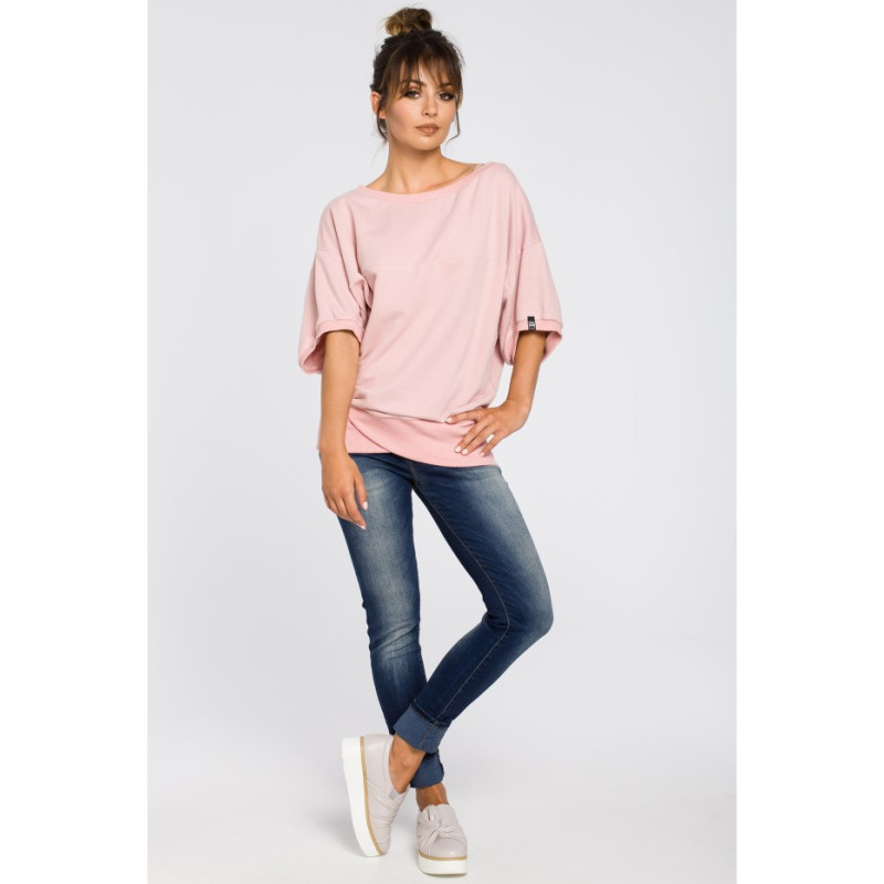 B048 Bluza oversize z rękawami kimono - pudrowa