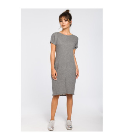 B050 Luźna sukienka midi z kieszeniami - szara