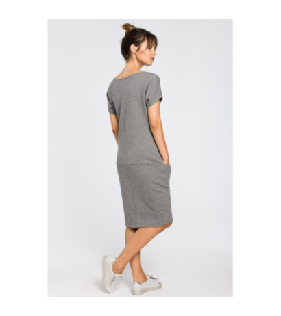 B050 Luźna sukienka midi z kieszeniami - szara