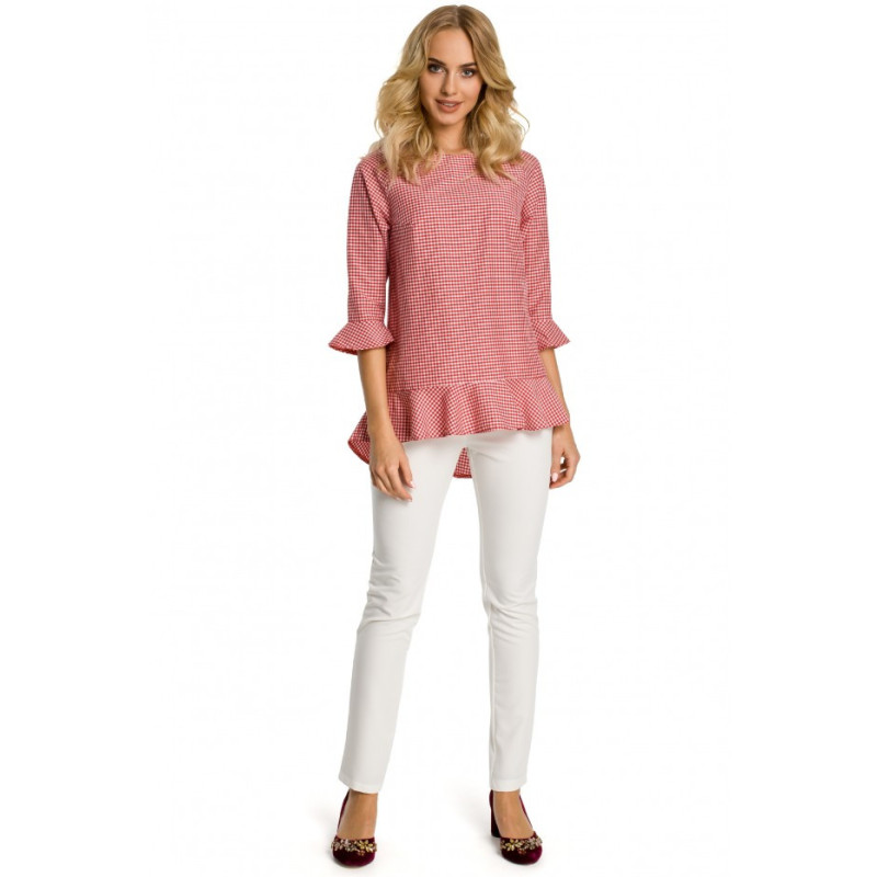 M350 Bluzka w kratkę z falbankami - czerwona