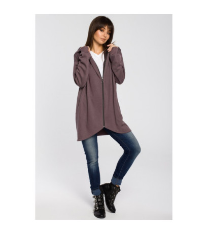 B054 Długa zasuwana bluza z kapturem - brązowa