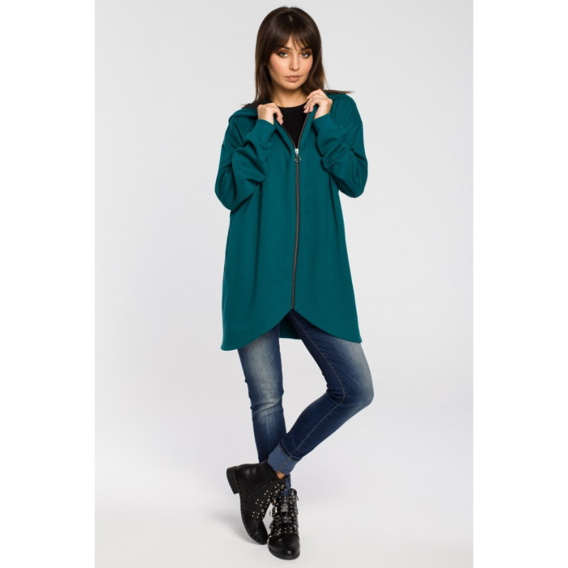 B054 Długa zasuwana bluza z kapturem - zielona