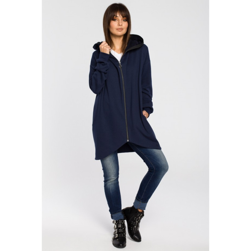 B054 Długa zasuwana bluza z kapturem - granatowa