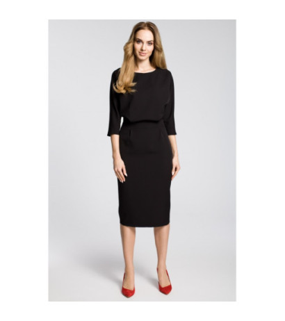 M360 Odcinana sukienka w pasie z zakładkami - czarna