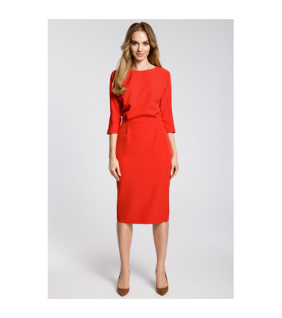 M360 Odcinana sukienka w pasie z zakładkami - czerwona