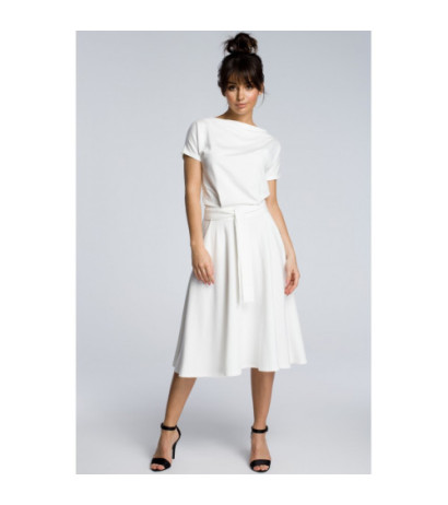 B067 Sukienka midi z rozkloszowanym dołem - ecru