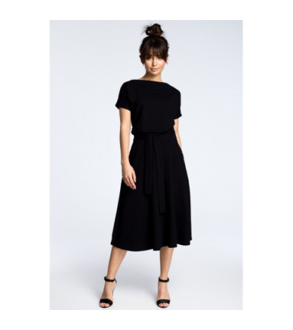 B067 Sukienka midi z rozkloszowanym dołem - czarna