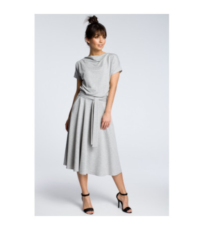 B067 Sukienka midi z rozkloszowanym dołem - szara