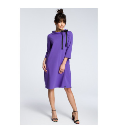 B070 Dresowa sukienka z wiązaniem pod szyją - fioletowa