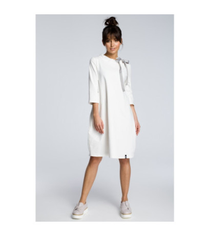 B070 Dresowa sukienka z wiązaniem pod szyją - ecru