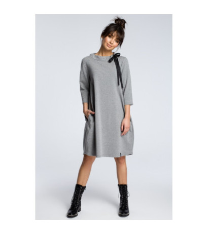 B070 Dresowa sukienka z wiązaniem pod szyją - szara