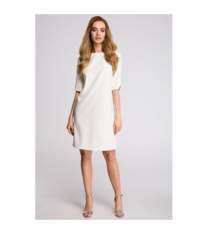 S113 Sukienka pudełkowa z dekoltem w serek z tyłu - ecru