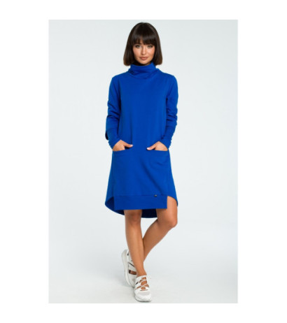 B089 Sukienka z golfem i ściągaczem - chabrowa