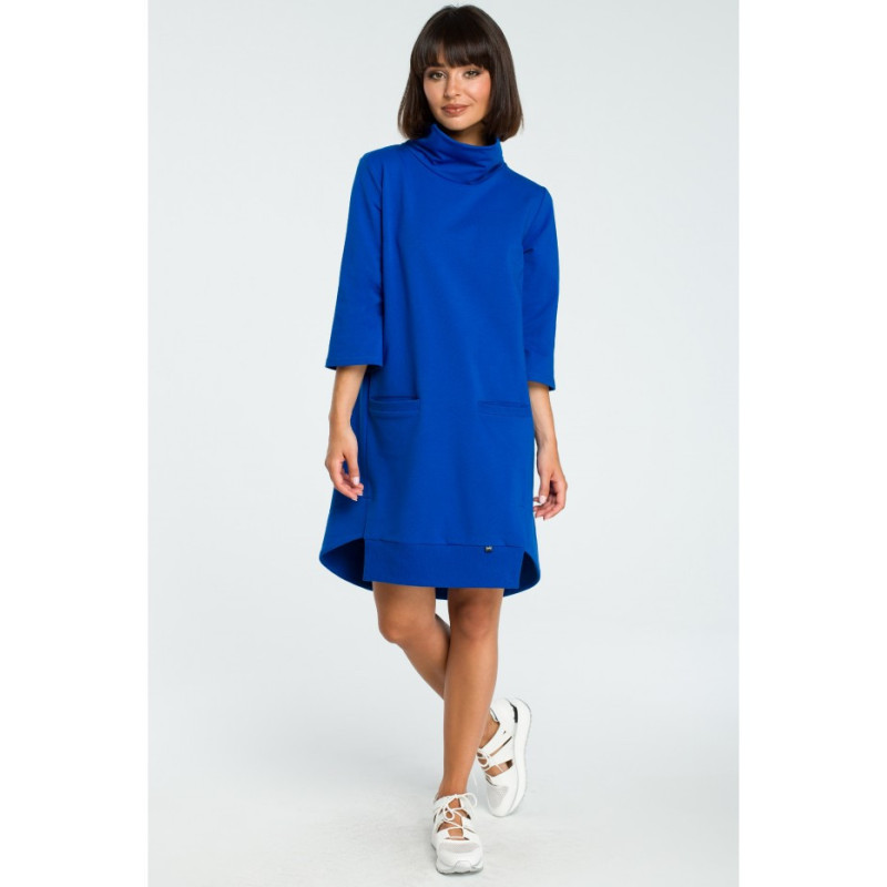 B089 Sukienka z golfem i ściągaczem - chabrowa