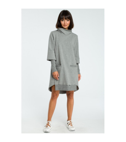 B089 Sukienka z golfem i ściągaczem - szara