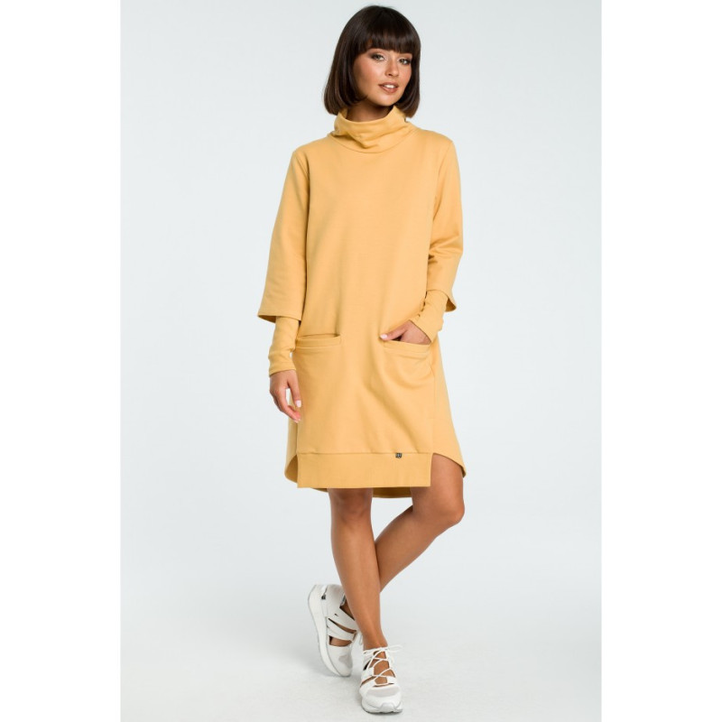 B089 Sukienka z golfem i ściągaczem - żółta