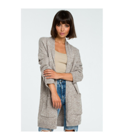 BK001 Długi niezapinany kardigan - brązowy-melanż