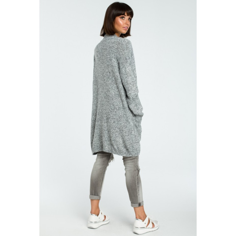 BK001 Długi niezapinany kardigan - grafitowy-melanż