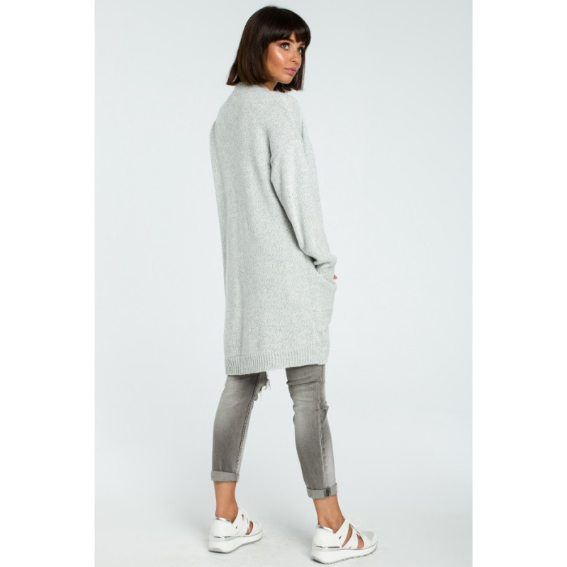 BK001 Długi niezapinany kardigan - szary-melanż