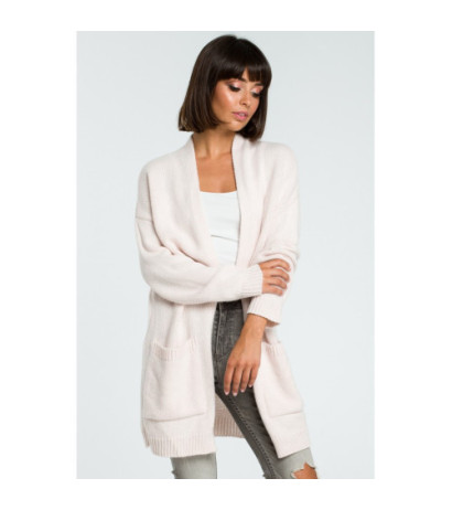 BK001 Długi niezapinany kardigan - pudrowy-melanż