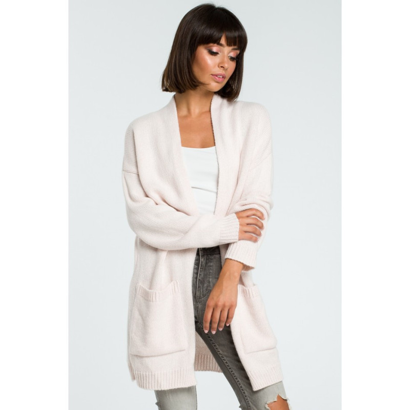 BK001 Długi niezapinany kardigan - pudrowy-melanż