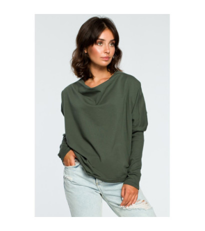 B094 Bluza z dekoltem z tyłu - militarno-zielona