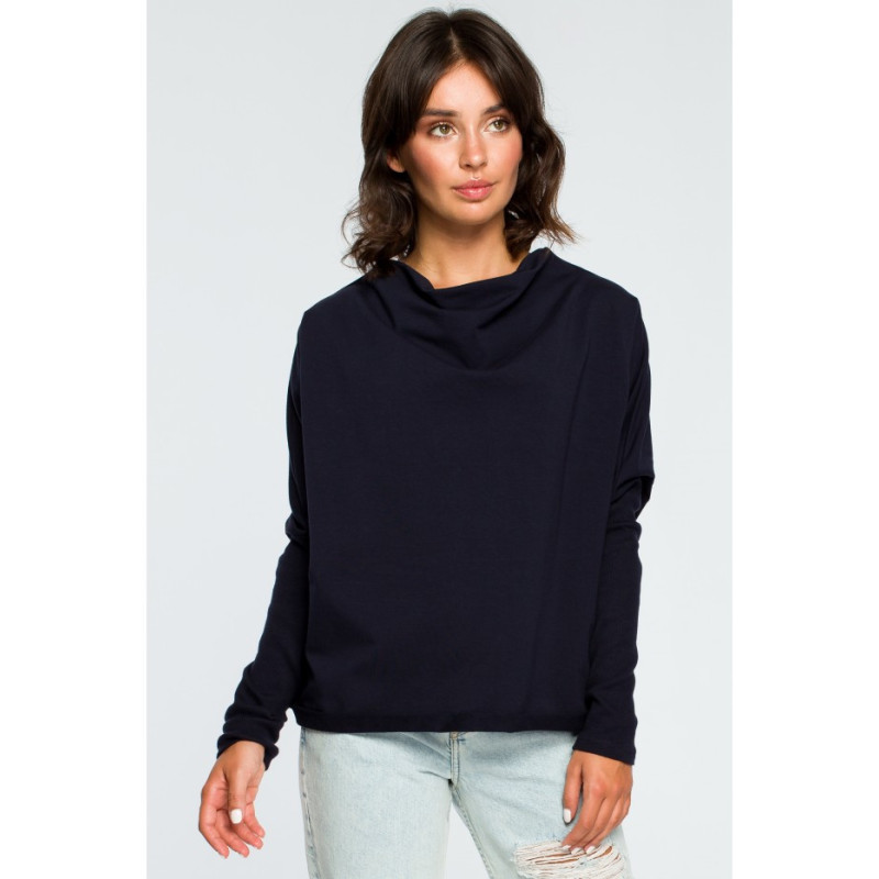 B094 Bluza z dekoltem z tyłu - granatowa