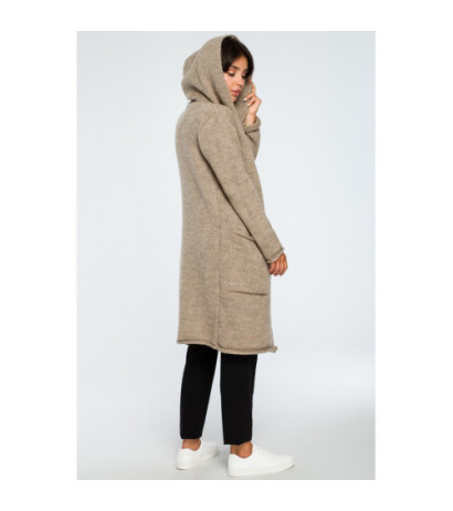 BK016 Długi niezapinany kardigan z kieszeniami - jasnobrązowy