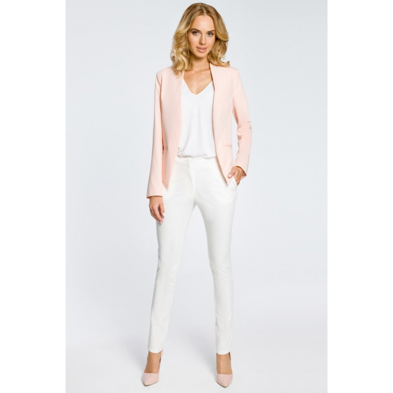 M031 Krótki żakiet marynarka damska narzutka - pudrowy