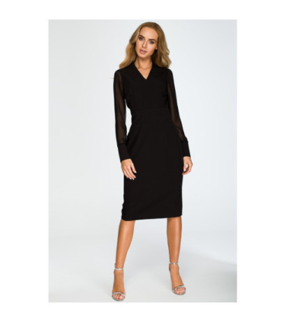 S136 Ołówkowa sukienka z szyfonowymi rękawami - czarna