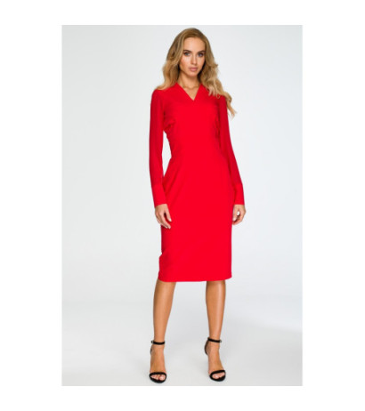 S136 Ołówkowa sukienka z szyfonowymi rękawami - czerwona