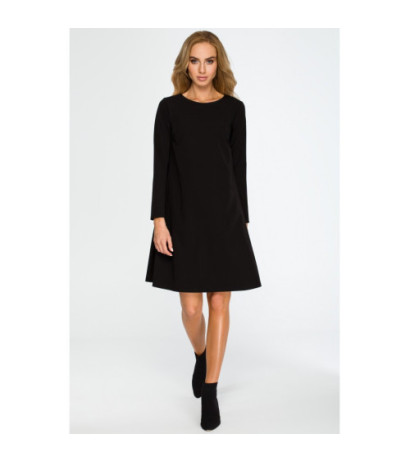 S137 Rozkloszowana sukienka mini z długim rękawem - czarna