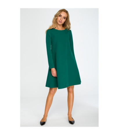 S137 Rozkloszowana sukienka mini z długim rękawem - zielona