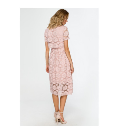 M405 Koronkowa sukienka midi - różowa